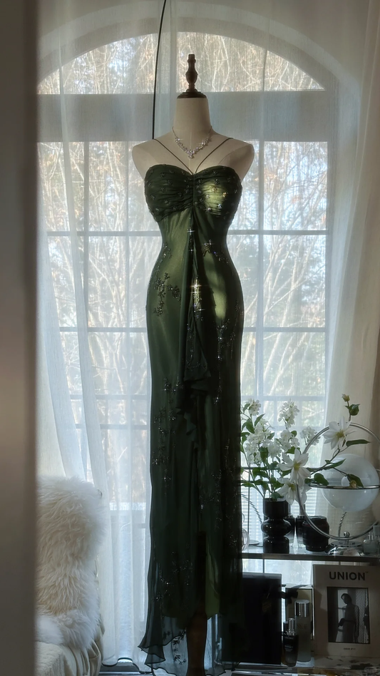 Elegant Dark Green Sparkling Beaded Sweetheart Romantic Evening Dress Prom Dresses D1466
