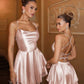 Vintage Straps A-Line Satin Simple Homecoming Dress Mini Birthday Outfits, D157