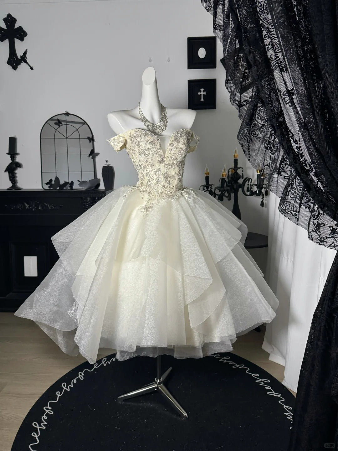 New Homecoming Dress Off the Shoulder Tulle Sequins Lace Hi-Lo Cascade Applique Back to School Outfits Party Dress Birthday Dress Wedding Dress D7670