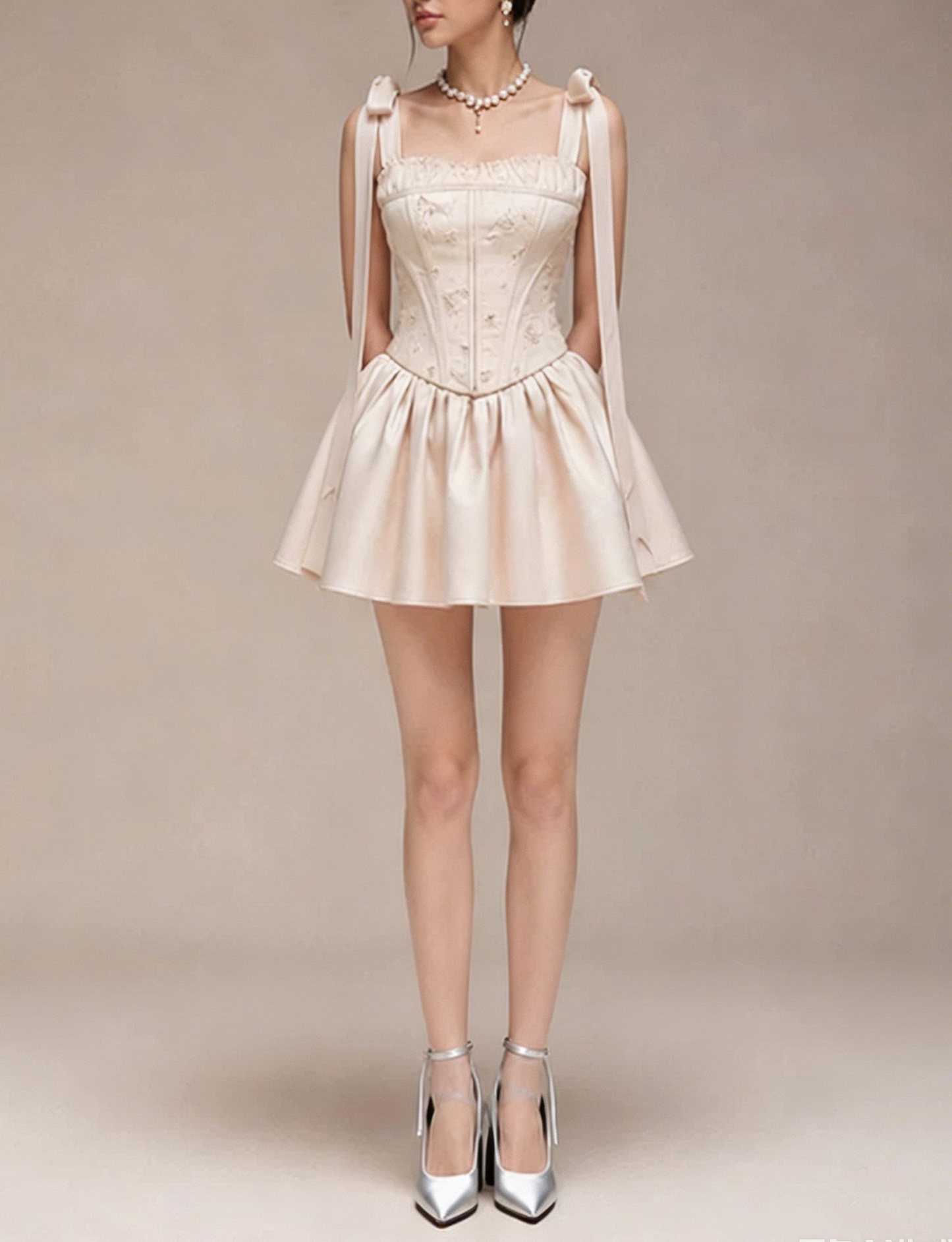 Charming Homecoming Dress Spaghetti Strap Pleated Bowknot Back to School Outfits Party Dress  D7383