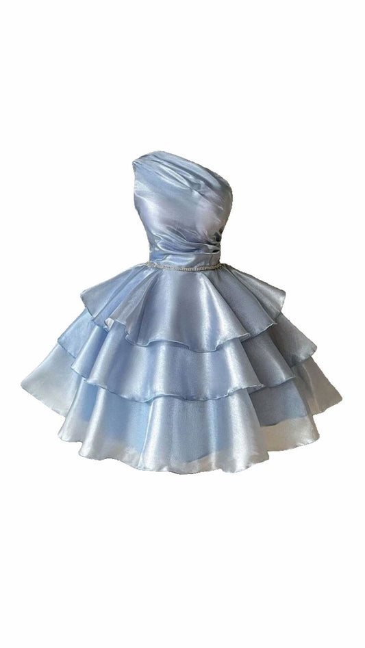 Unique Homecoming Dress One Shoulder Casacde Pleated Back to School Outfits Party Dress  D7724