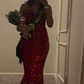 Wine Red Strapless Sequins Mermaid Long Prom Dress Birthday Outfits MD7516
