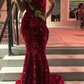 Wine Red Strapless Sequins Mermaid Long Prom Dress Birthday Outfits MD7516