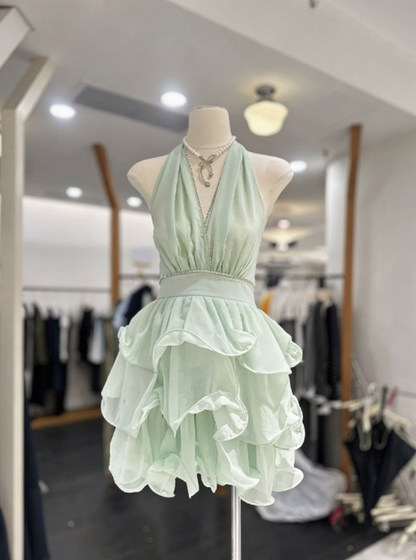 Stunning Homecoming Dress Halter Cascade Back to School Outfits Party Dress  D6575