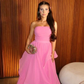 Elegant Pink Strapless A-Line Ruffles Long Formal Party Dress MD7365
