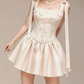 Charming Homecoming Dress Spaghetti Strap Pleated Bowknot Back to School Outfits Party Dress  D7383