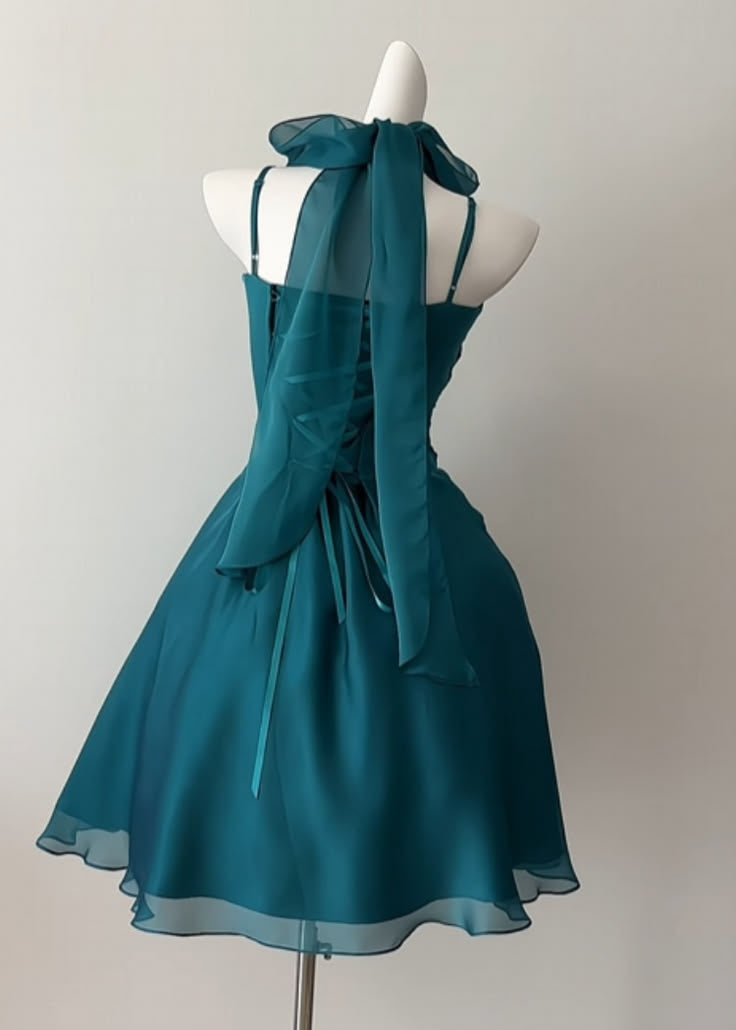 A Line Green Short Homecoming Dress Chiffon Party Dress D7968