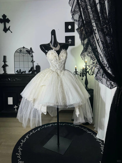 New Homecoming Dress Sweetheart Tull Bead Sequins Pearl Lace Hi-Lo Back to School Outfits Party Dress Birthday Dress Wedding Dress D7643