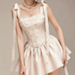 Charming Homecoming Dress Spaghetti Strap Pleated Bowknot Back to School Outfits Party Dress  D7383