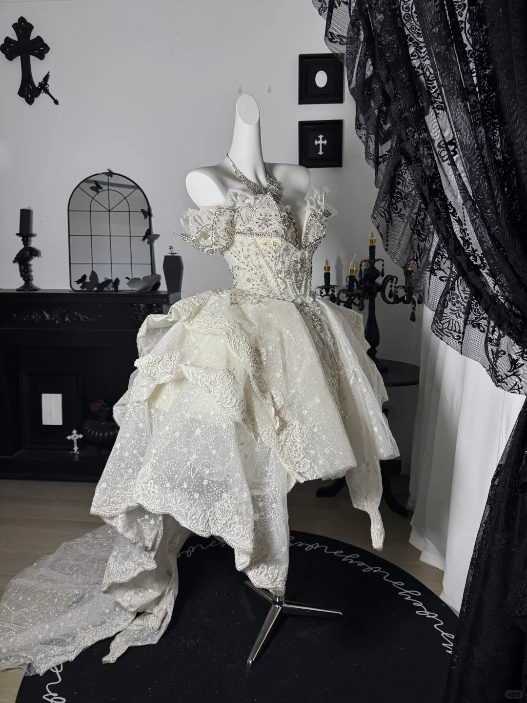 New Homecoming Dress V Neck Tull Bead Sequins Pearl Lace Hi-Lo Cascade Back to School Outfits Party Dress Birthday Dress Wedding Dress D7646