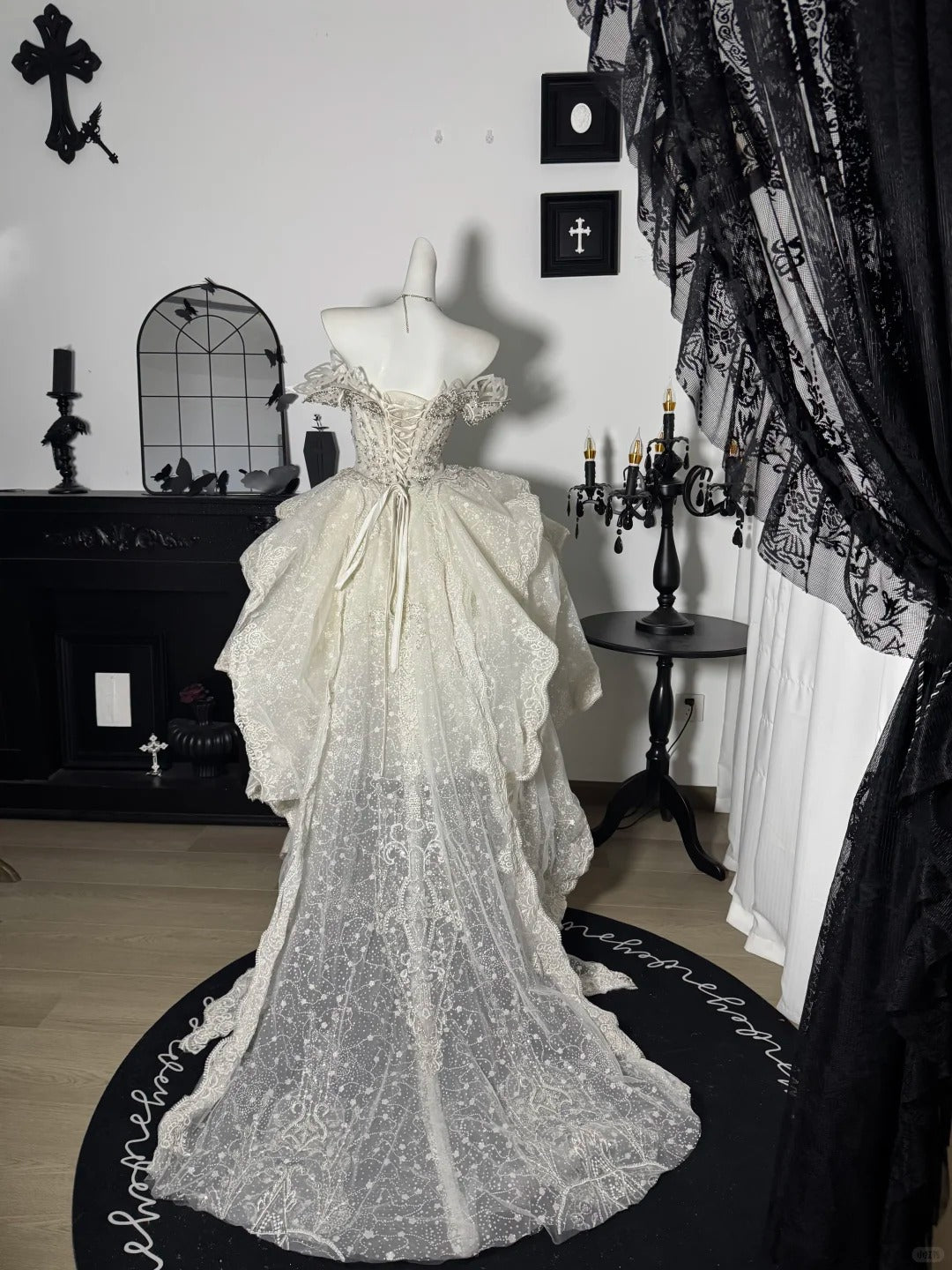 New Homecoming Dress V Neck Tull Bead Sequins Pearl Lace Hi-Lo Cascade Back to School Outfits Party Dress Birthday Dress Wedding Dress D7646
