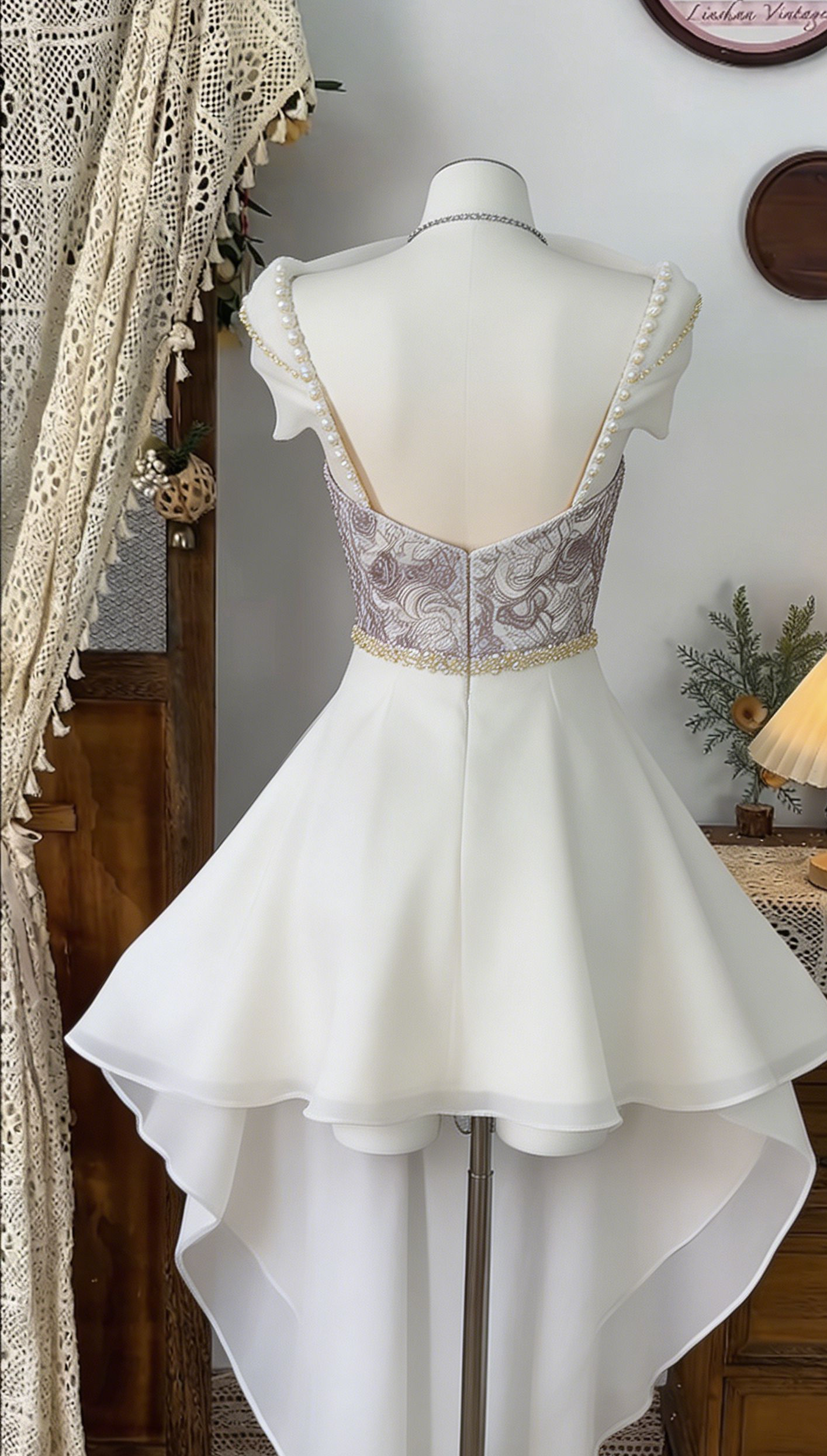 Beauty Homecoming Dress Portrait Hi-Lo Rinestone Back to School Outfits Party Dress  D6539