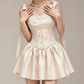 Charming Homecoming Dress Spaghetti Strap Pleated Bowknot Back to School Outfits Party Dress  D7383