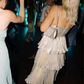Silver Spaghetti Straps A-Line Tiered Long Formal Party Dress MD7473