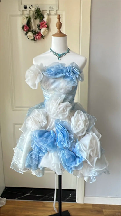 Stunning Homecoming Dress Strapless Flower Back to School Outfits Party Dress  D6449