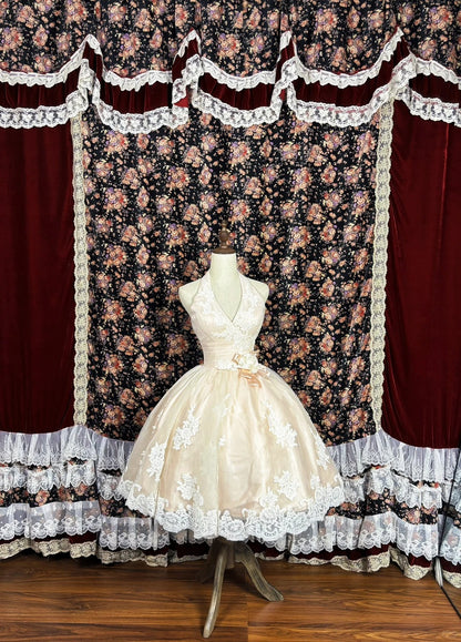 Fashionable Homecoming Dress Halter Lace Applique Prom Dress Back to School Outfits Party Dress  D6126