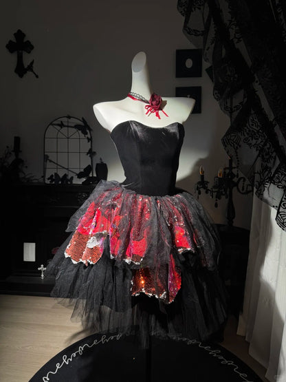 New Homecoming Dress Sweetheart Tulle Sequins Cascade Back to School Outfits Party Dress Birthday Dress D7550