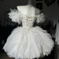 New Homecoming Dress Off the Shoulder Tulle Sequins Bead Flower Applique Pearl Rinestone Ball Gown Back to School Outfits Party Dress Birthday Dress Wedding Dress D7549