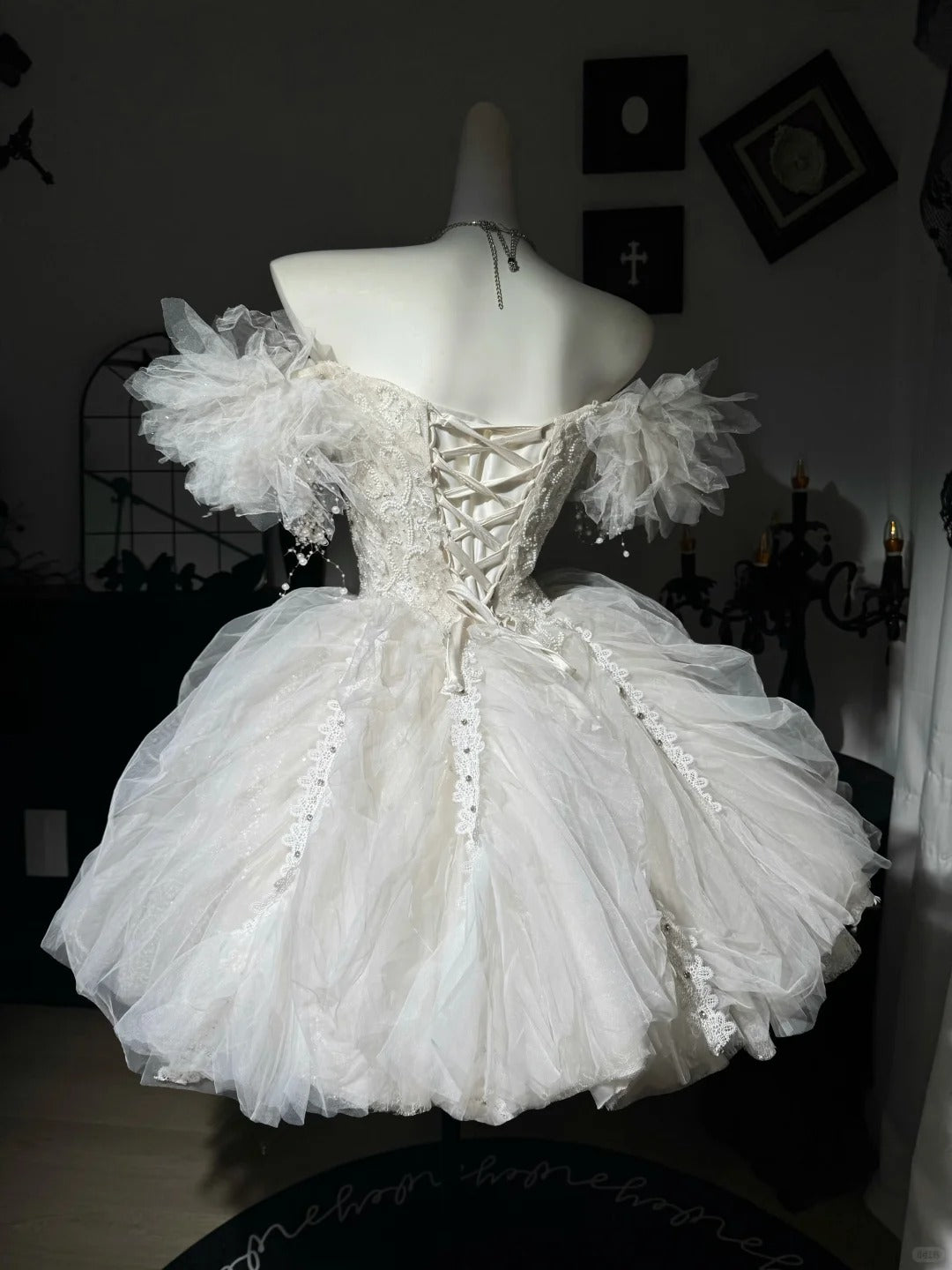 New Homecoming Dress Off the Shoulder Tulle Sequins Bead Flower Applique Pearl Rinestone Ball Gown Back to School Outfits Party Dress Birthday Dress Wedding Dress D7549