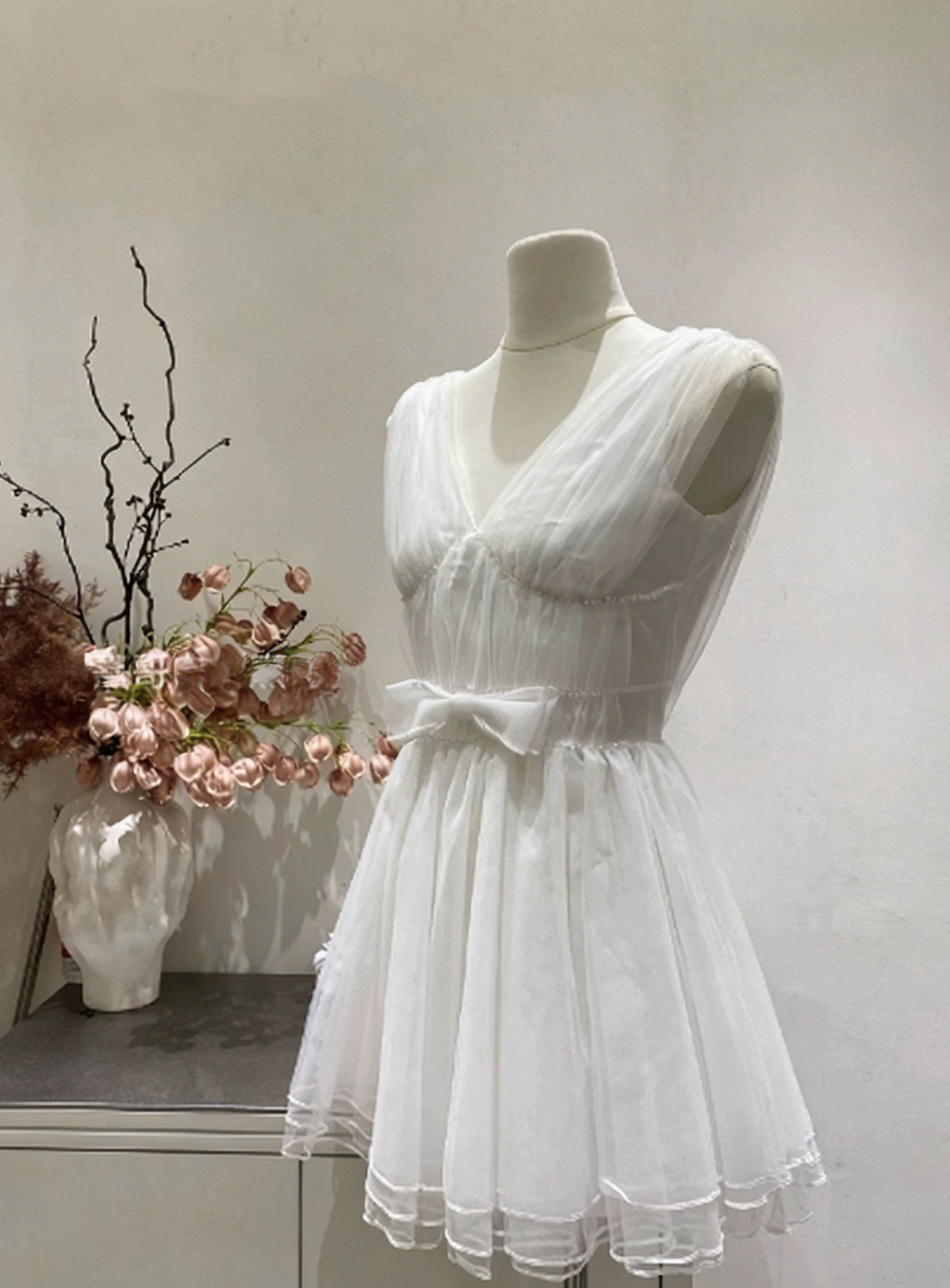 Elegant Homecoming Dress  V Neck Bowknot Back to School Outfits Party Dress  D6576