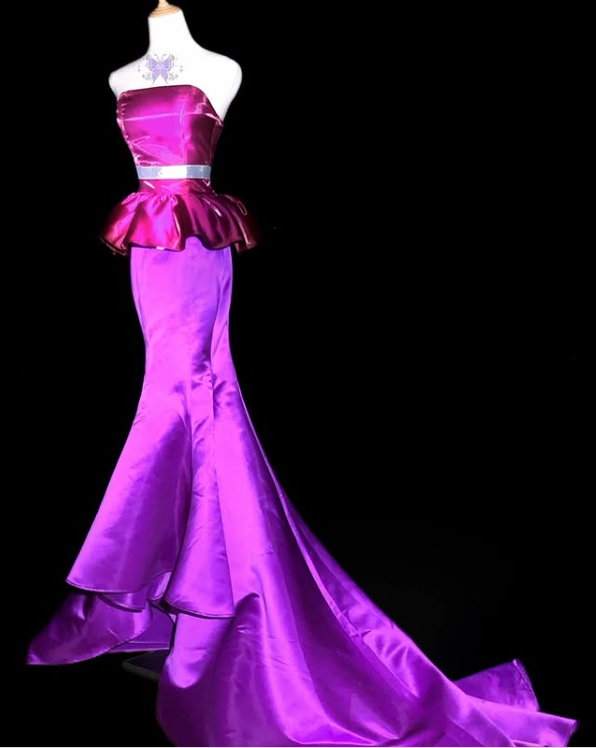 Unique Strapless Mermaid Satin Barbie Pink Long Evening Party Dress, D230