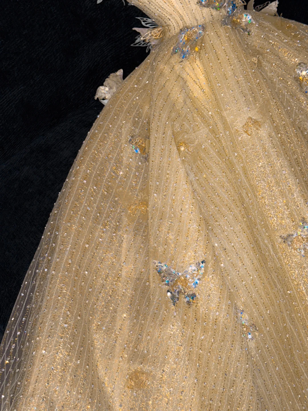 Gorgeous Shiny Yellow Sequin Beaded 3D Butterflies A-Line Floor-length Evening Dress Prom Dresses D1665