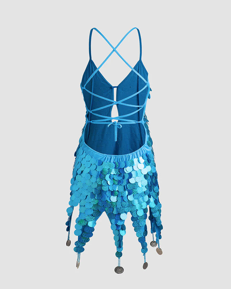 Stunning Homecoming Dress Halter Sequins Hugging Back to School Outfits Party Dress D7940