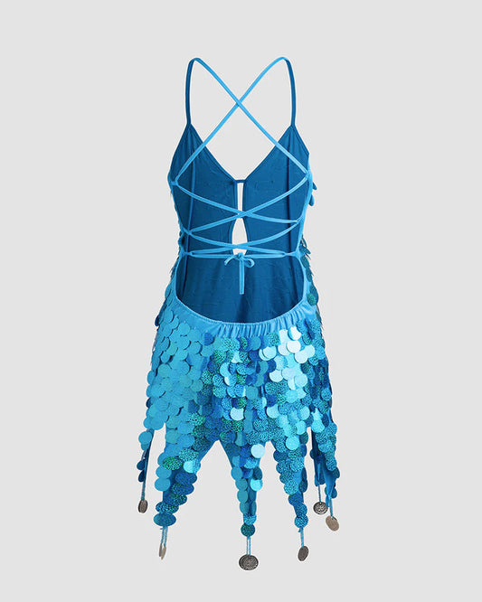 Stunning Homecoming Dress Halter Sequins Hugging Back to School Outfits Party Dress D7940