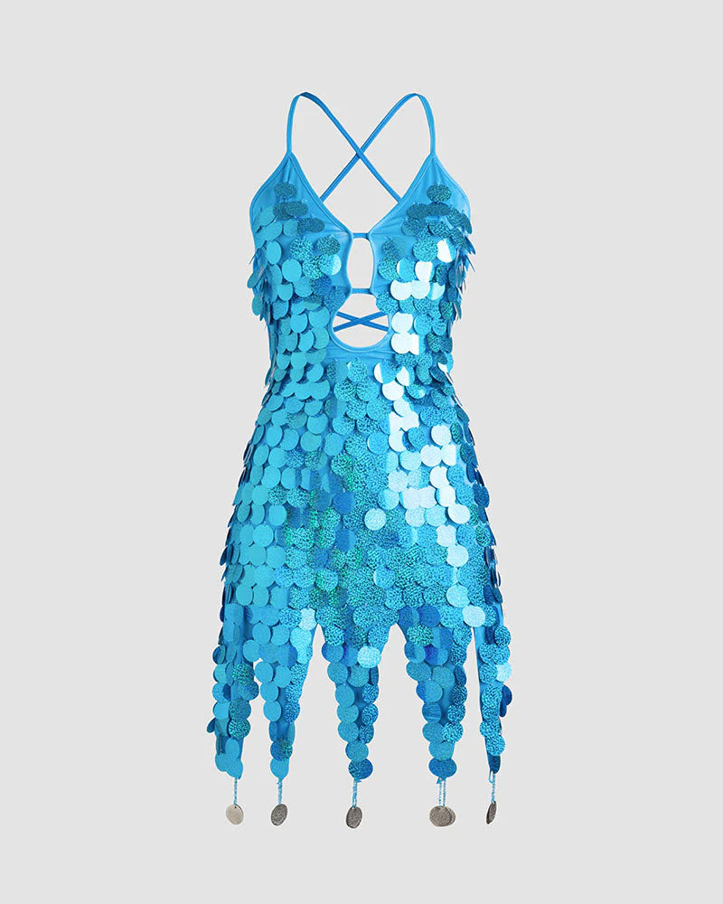 Stunning Homecoming Dress Halter Sequins Hugging Back to School Outfits Party Dress D7940
