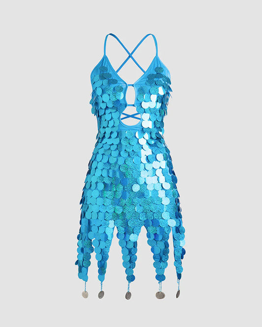 Stunning Homecoming Dress Halter Sequins Hugging Back to School Outfits Party Dress D7940