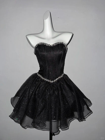 Elegant Homecoming Dress Sweetheart Rinestone Tulle Prom Dress Back to School Outfits Party Dress  D6134
