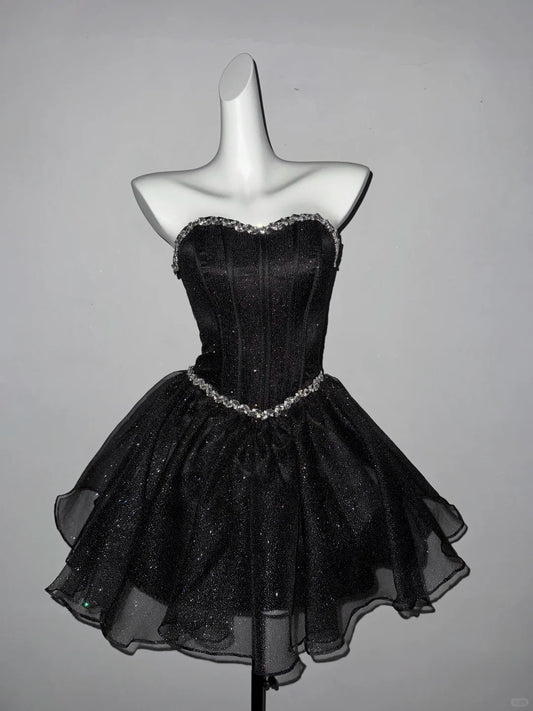 Elegant Homecoming Dress Sweetheart Rinestone Tulle Prom Dress Back to School Outfits Party Dress  D6134
