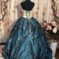 Retro Teal Sweetheart A-Line Satin Quinceanera Dress Birthday Ball Gown, D839