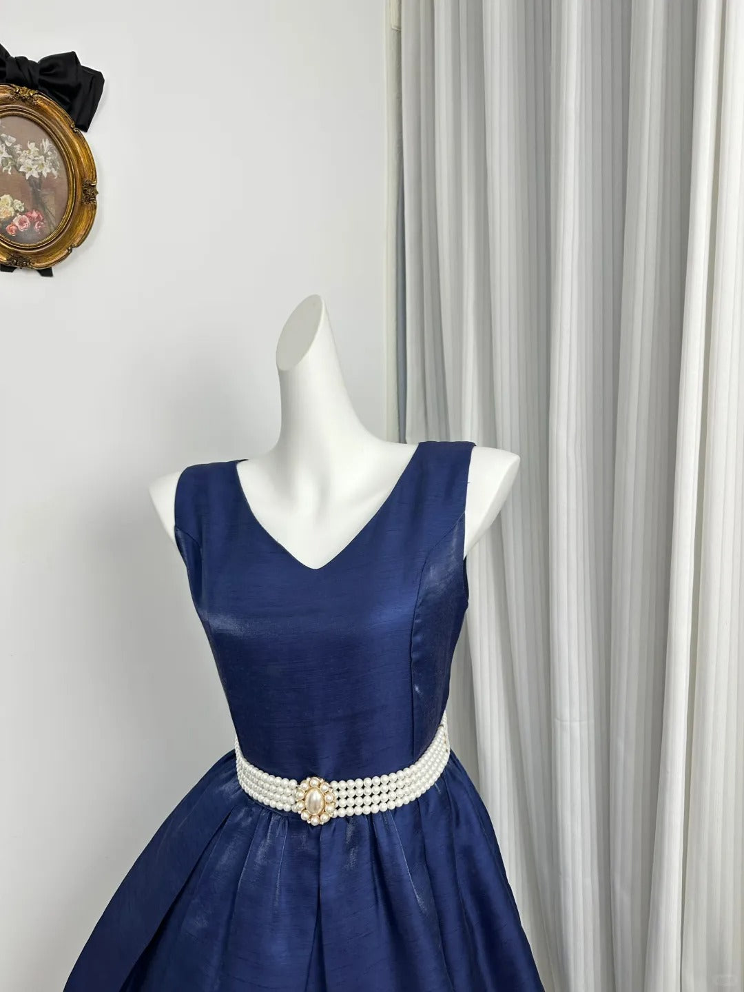 New Homecoming Dress V Neck Pearl Pleated Back to School Outfits Party Dress D6941