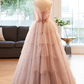 Stunning Pink Spaghetti Straps A-Line Long Prom Dress Evening Gown MD7333