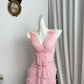 New Homecoming Dress V Neck Pearl Pleated Flower Back to School Outfits Party Dress D6944