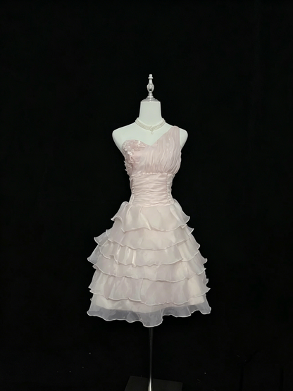 Chic Homecoming Dress One Shoulder Tulle Cascade Prom Dress Back to School Outfits Party Dress  D6138
