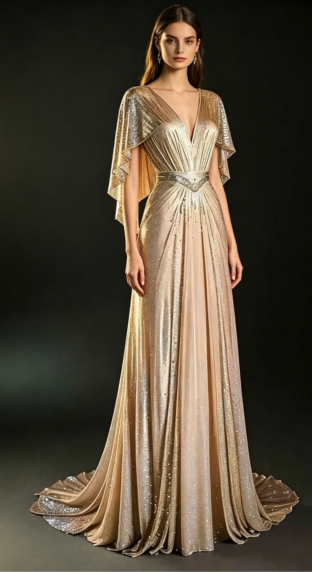Champagne Gold A-Line Beading Elegant Long Formal Prom Dress Evening Gown, D830