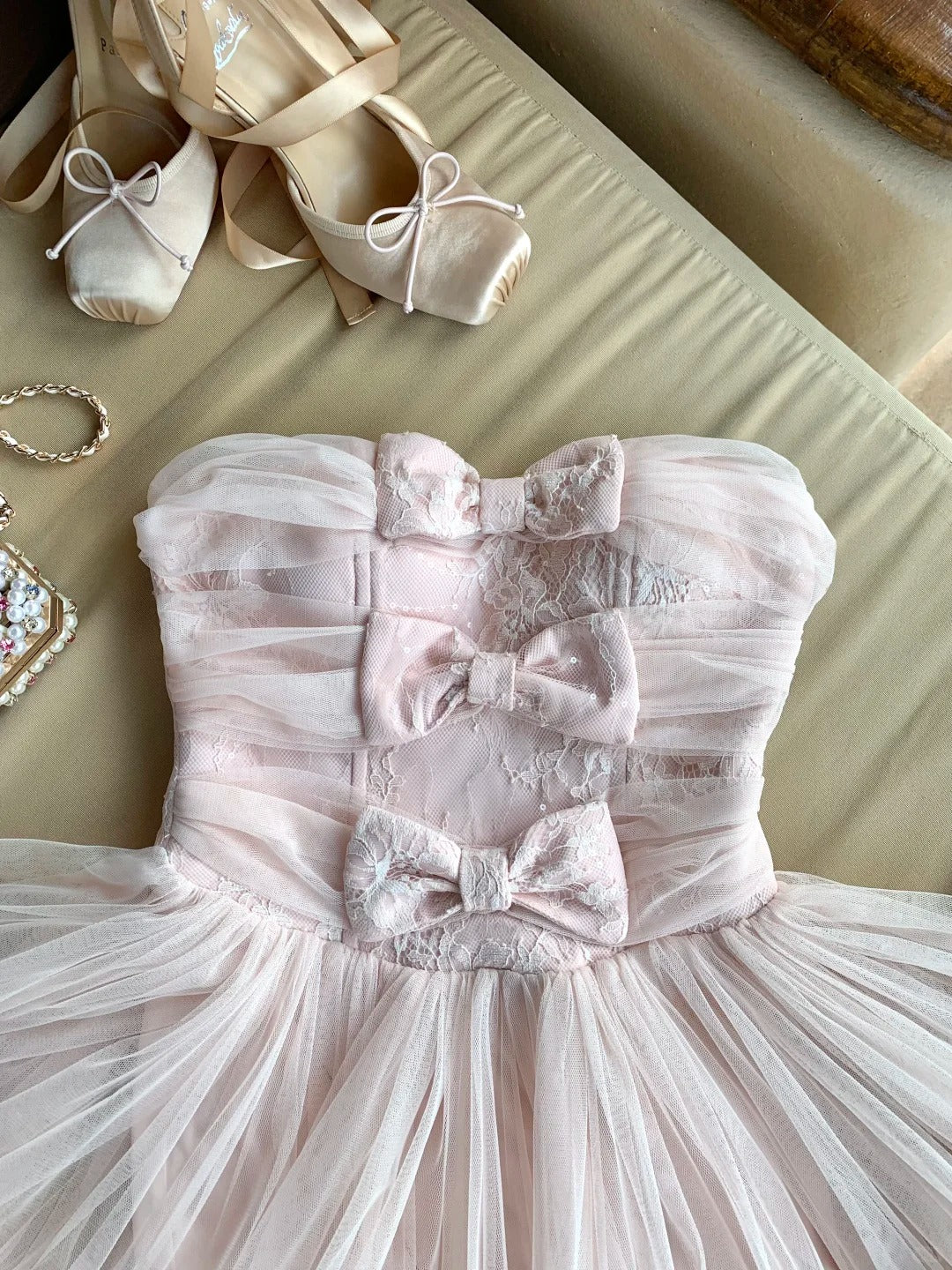 New Homecoming Dress Strapless Bowknot Lace Dress Back to School Outfits Party Dress  D6395