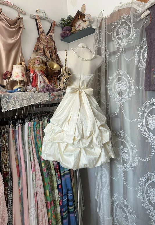 Elegant Homecoming Dress Strapless Flower Bowknot  Cascade Prom Dress Back to School Outfits Party Dress  D6187