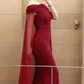 Wine Red Off Shoulder Mermaid Satin Long Party Dress, D203