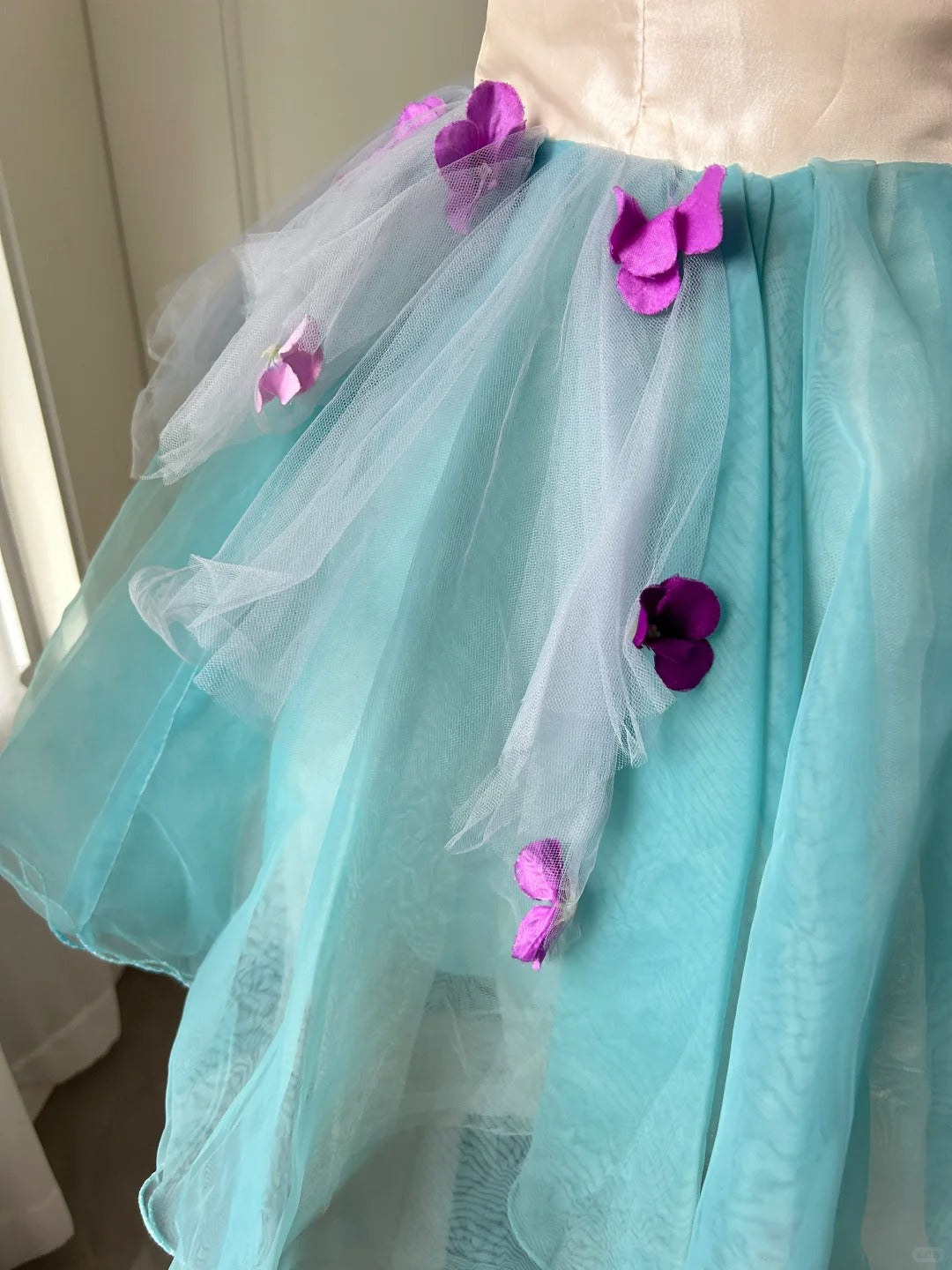 Pretty Homecoming Dress Sheer Strap Flower Pearl Back to School Outfits Party Dress  D6478