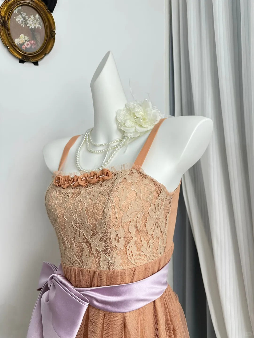 New Homecoming Dress Spaghetti Strap Flower Bowknot Back to School Outfits Party Dress D6939