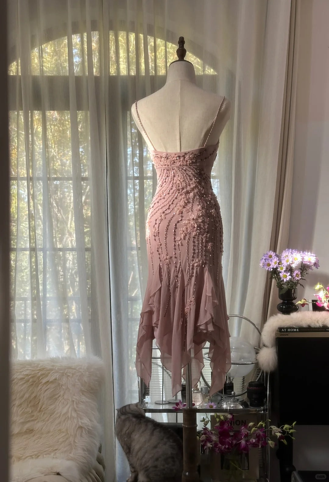 Pretty Homecoming Dress Spaghetti Strap Beading Tulle Dress Back to School Outfits Party Dress  D6428
