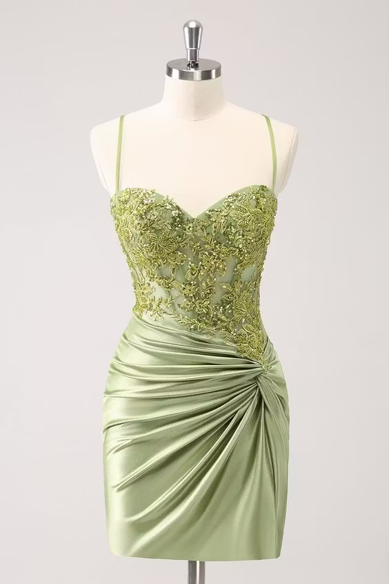 Chic Homecoming Dress Spaghetti Strap Applique Back to School Outfits Party Dress  D7403