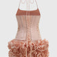 Unique Homecoming Dress Halter Flower Cascade Two Pieces Back to School Outfits Party Dress D7796