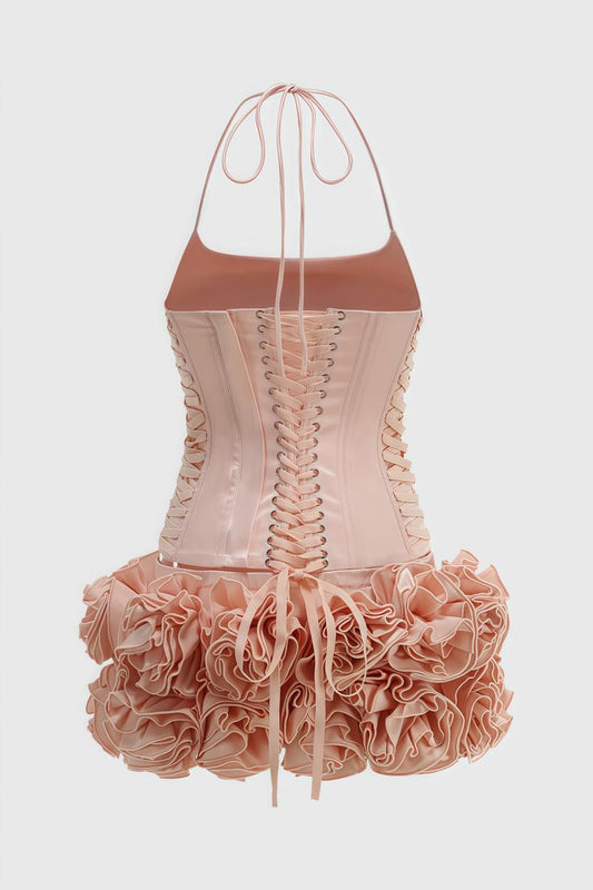 Unique Homecoming Dress Halter Flower Cascade Two Pieces Back to School Outfits Party Dress D7796