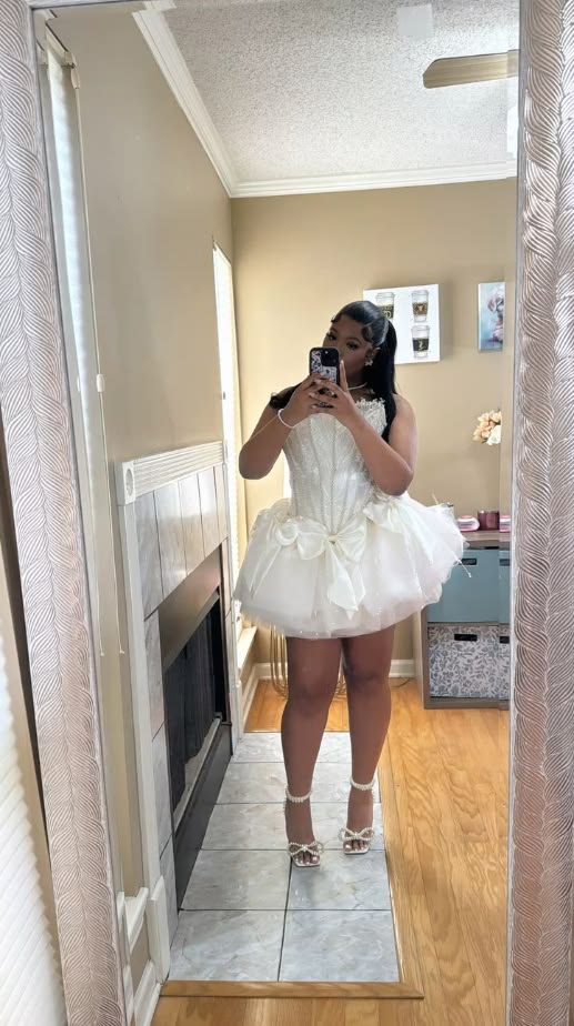 Chic Homecoming Dress Strapless Bowknot Tulle Pleated Back to School Outfits Party Dress Birthday Outfits D7419
