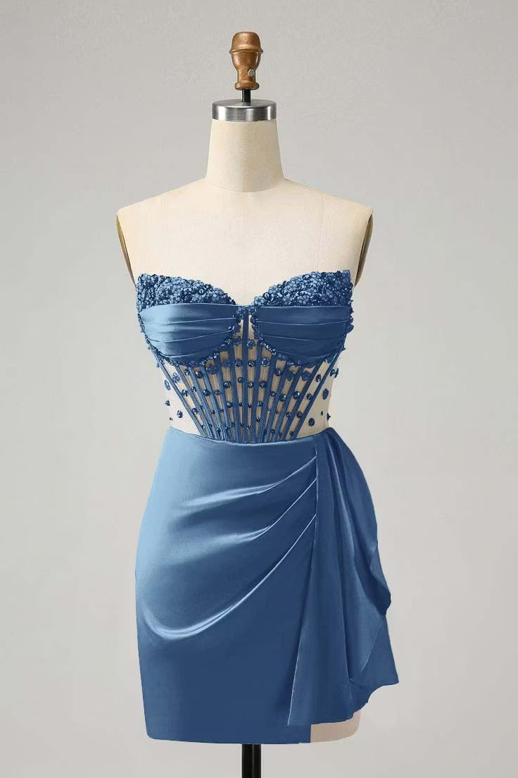 Chic Homecoming Dress Sweetheart Pleaed Beaded Rinestone Back to School Outfits Party Dress  D7401
