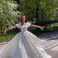 White A-Line Short Sleeves Satin Elegant Long Wedding Dress MD7510